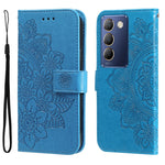 Custodia in pelle goffrata con fiori a 7 petali per vivo Y03 4G, Y200 / V29e