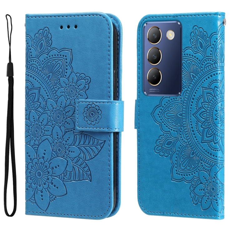 Custodia in pelle goffrata con fiori a 7 petali per vivo Y03 4G, Y200 / V29e