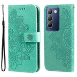 Custodia in pelle goffrata con fiori a 7 petali per vivo Y03 4G, Y200 / V29e