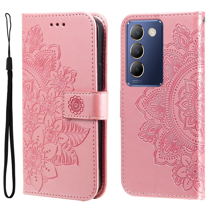Custodia in pelle goffrata con fiori a 7 petali per vivo Y03 4G, Y200 / V29e