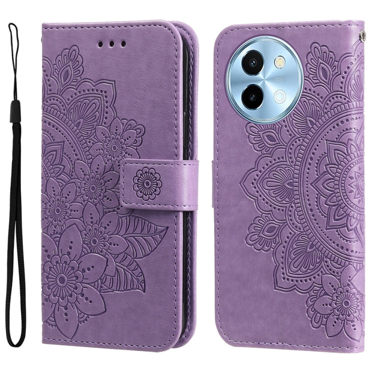Custodia in pelle goffrata con fiori a 7 petali per vivo Y03 4G, Y200 / V29e