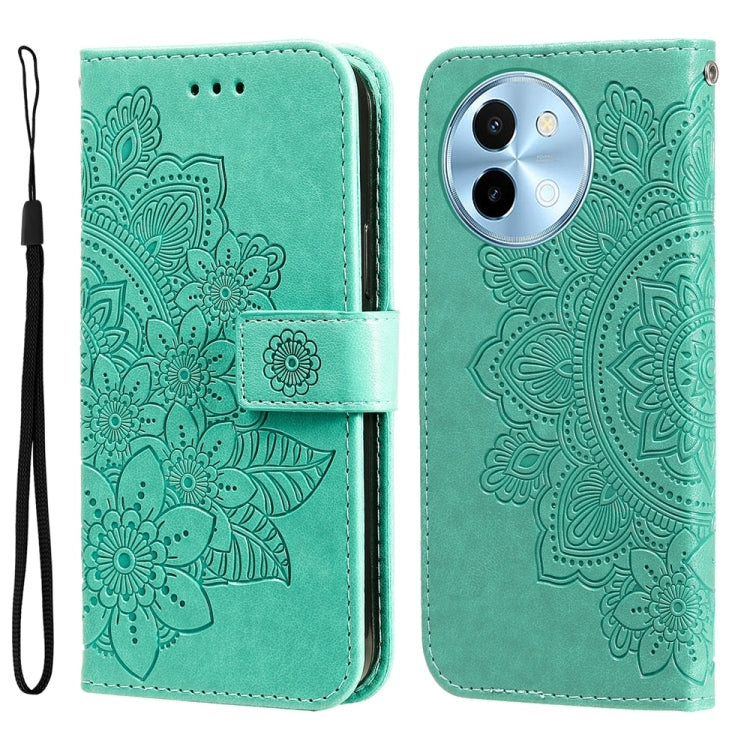 Custodia in pelle goffrata con fiori a 7 petali per vivo Y03 4G, Y200 / V29e