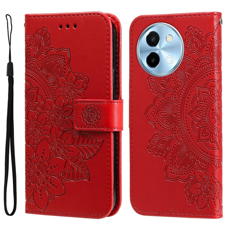 Custodia in pelle goffrata con fiori a 7 petali per vivo Y03 4G, Y200 / V29e