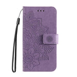 Custodia in pelle goffrata con fiori a 7 petali per vivo Y03 4G, Y200 / V29e
