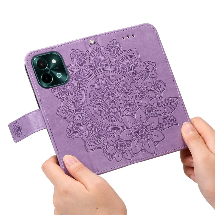Custodia in pelle goffrata con fiori a 7 petali per vivo Y03 4G, Y200 / V29e