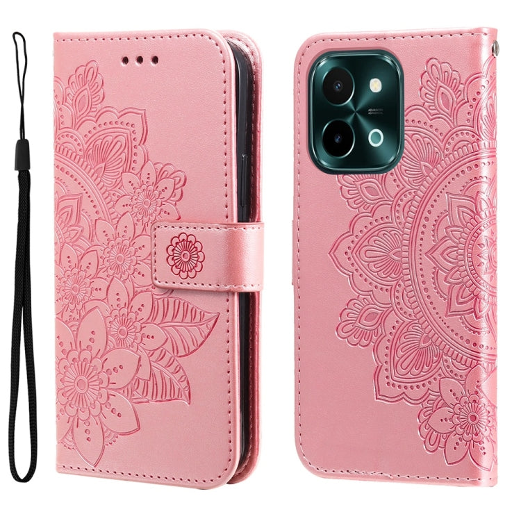 Custodia in pelle goffrata con fiori a 7 petali per vivo Y03 4G, Y200 / V29e