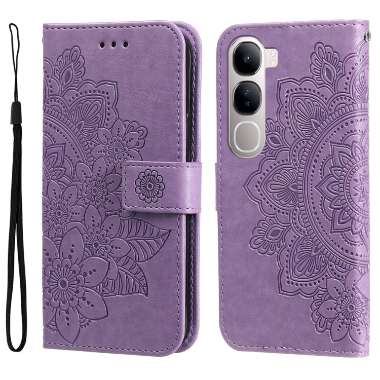 Custodia in pelle goffrata con fiori a 7 petali per vivo Y300 Pro, Y28 4G