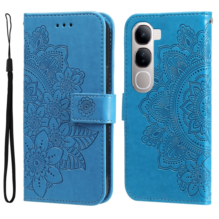 Custodia in pelle goffrata con fiori a 7 petali per vivo Y300 Pro, Y28 4G