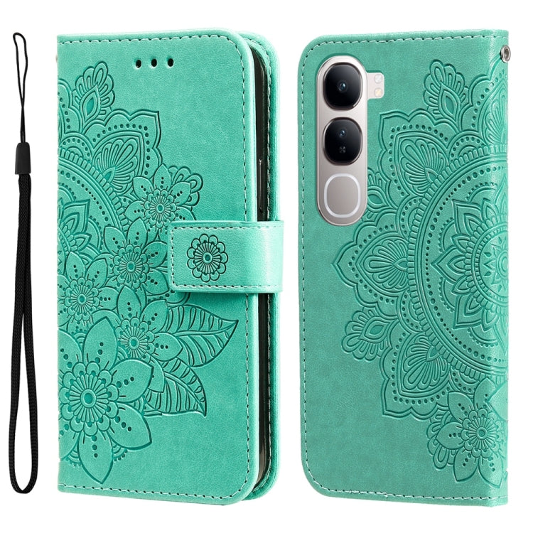 Custodia in pelle goffrata con fiori a 7 petali per vivo Y300 Pro, Y28 4G