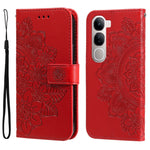 Custodia in pelle goffrata con fiori a 7 petali per vivo Y300 Pro, Y28 4G