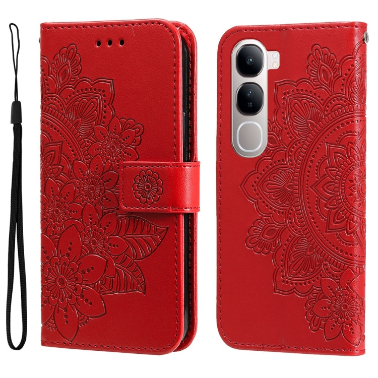 Custodia in pelle goffrata con fiori a 7 petali per vivo Y300 Pro, Y28 4G