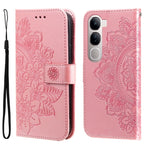 Custodia in pelle goffrata con fiori a 7 petali per vivo Y300 Pro, Y28 4G