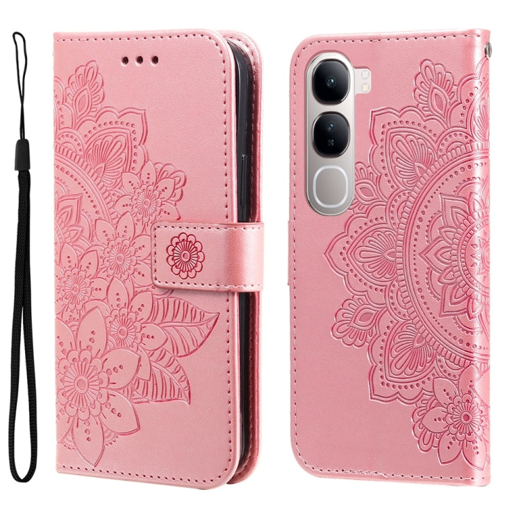 Custodia in pelle goffrata con fiori a 7 petali per vivo Y300 Pro, Y28 4G