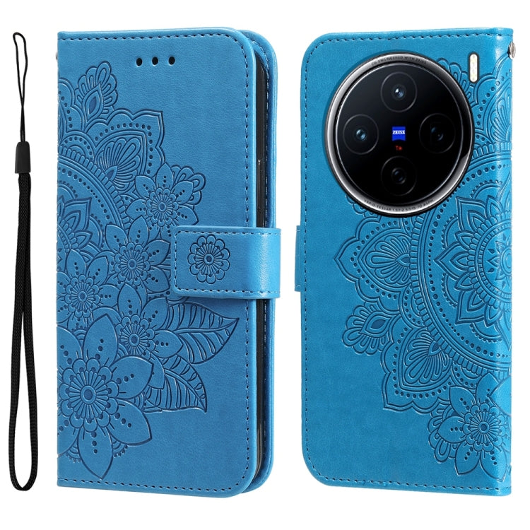 Custodia in pelle goffrata con fiori a 7 petali per vivo X200, X200 Pro mini