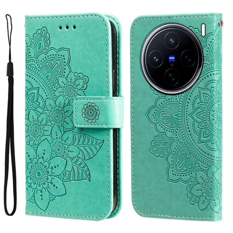 Custodia in pelle goffrata con fiori a 7 petali per vivo X200, X200 Pro mini
