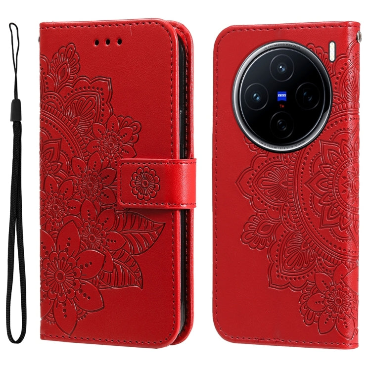 Custodia in pelle goffrata con fiori a 7 petali per vivo X200, X200 Pro mini