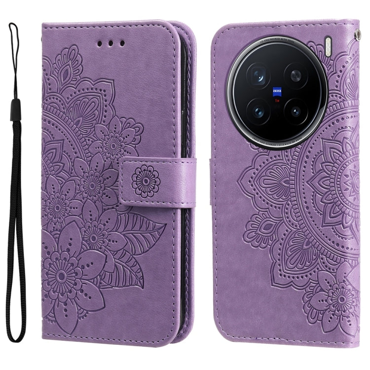 Custodia in pelle goffrata con fiori a 7 petali per vivo Y300 Pro, Y28 4G