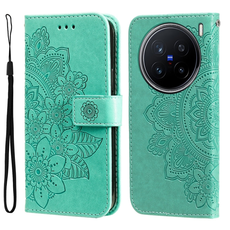 Custodia in pelle goffrata con fiori a 7 petali per vivo Y300 Pro, Y28 4G