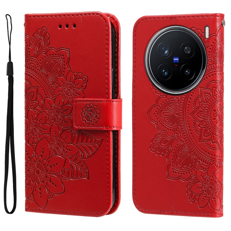 Custodia in pelle goffrata con fiori a 7 petali per vivo Y300 Pro, Y28 4G