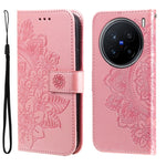 Custodia in pelle goffrata con fiori a 7 petali per vivo Y300 Pro, Y28 4G