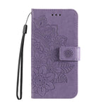 Custodia in pelle goffrata con fiori a 7 petali per vivo Y300 Pro, Y28 4G