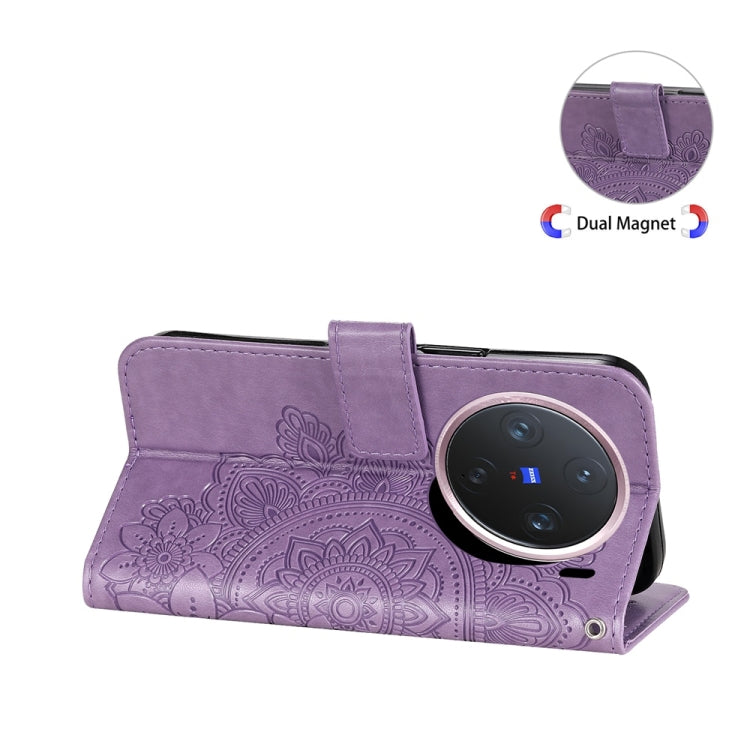 Custodia in pelle goffrata con fiori a 7 petali per vivo Y300 Pro, Y28 4G