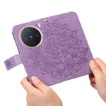 Custodia in pelle goffrata con fiori a 7 petali per vivo Y300 Pro, Y28 4G