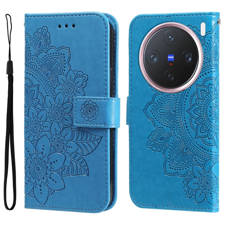 Custodia in pelle goffrata con fiori a 7 petali per vivo Y300 Pro, Y28 4G