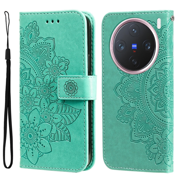 Custodia in pelle goffrata con fiori a 7 petali per vivo Y300 Pro, Y28 4G