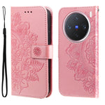 Custodia in pelle goffrata con fiori a 7 petali per vivo Y300 Pro, Y28 4G