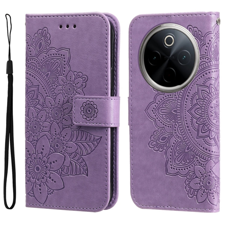 Custodia in pelle goffrata con fiori a 7 petali per vivo Y300 Pro, Y28 4G