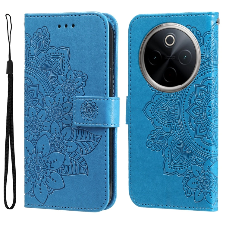 Custodia in pelle goffrata con fiori a 7 petali per vivo Y300 Pro, Y28 4G