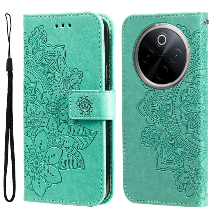 Custodia in pelle goffrata con fiori a 7 petali per vivo Y300 Pro, Y28 4G