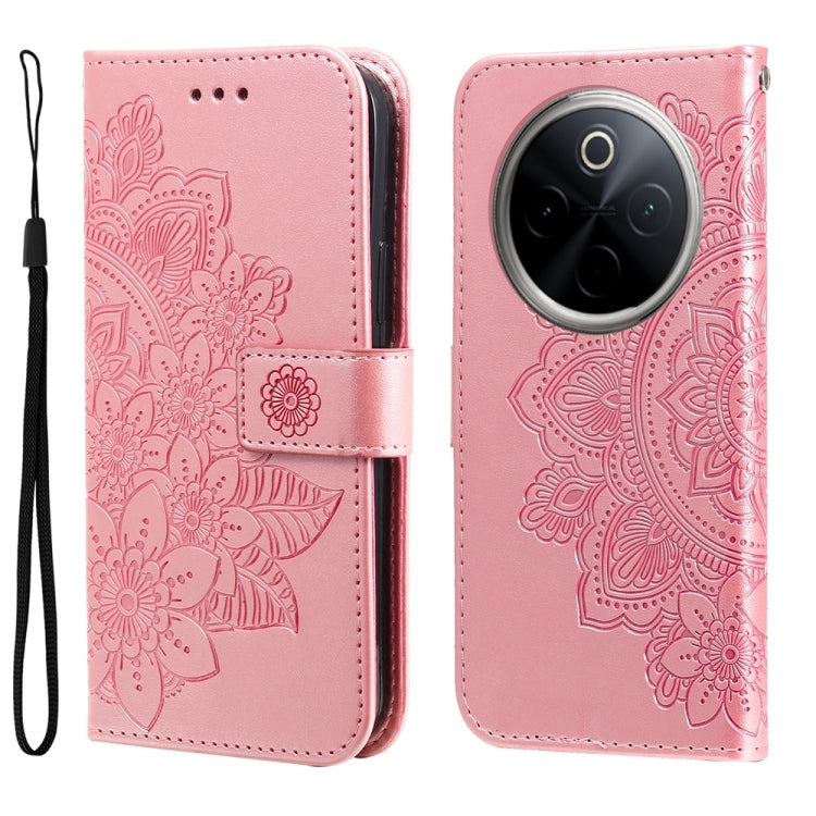Custodia in pelle goffrata con fiori a 7 petali per vivo Y300 Pro, Y28 4G