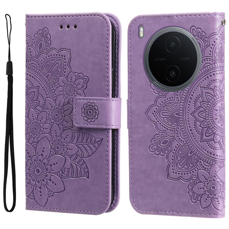 Custodia in pelle goffrata con fiori a 7 petali per vivo Y600 Pro 5G, Y21 5G
