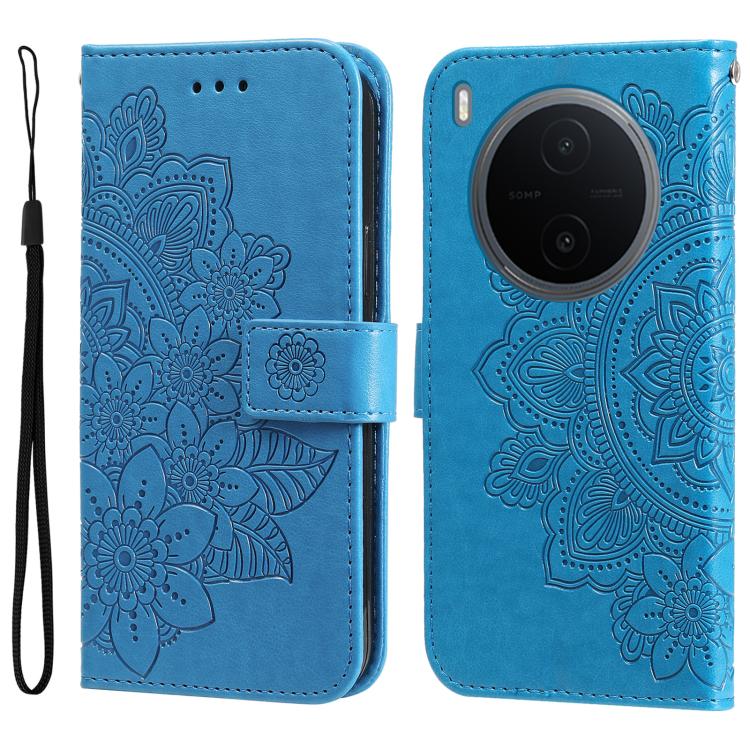 Custodia in pelle goffrata con fiori a 7 petali per vivo Y600 Pro 5G, Y21 5G