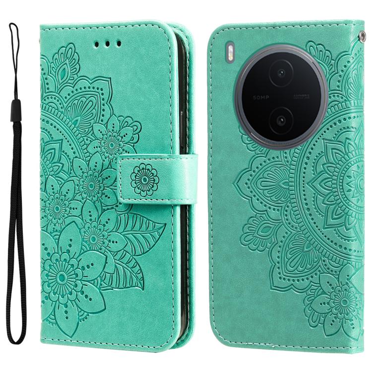 Custodia in pelle goffrata con fiori a 7 petali per vivo Y600 Pro 5G, Y21 5G