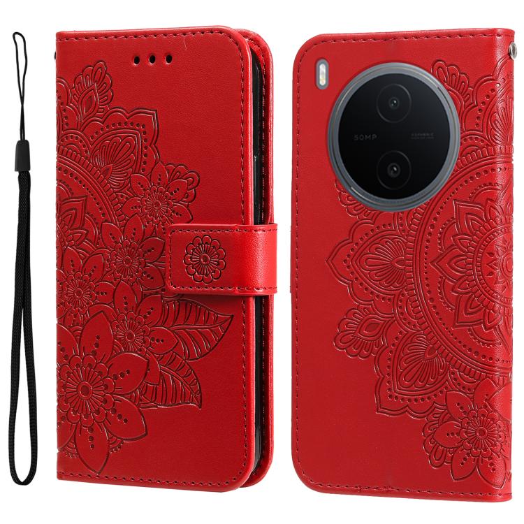 Custodia in pelle goffrata con fiori a 7 petali per vivo Y600 Pro 5G, Y21 5G