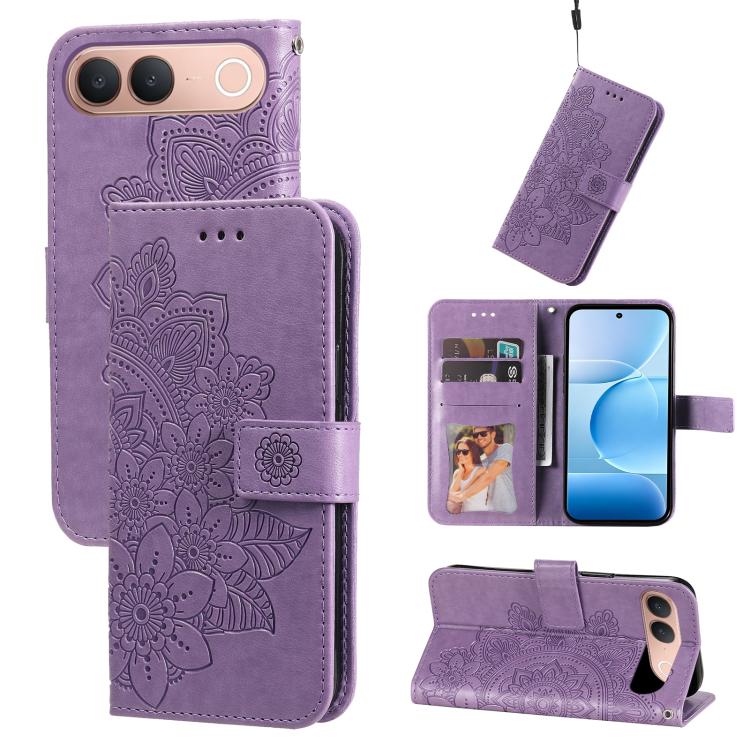 Custodia in pelle goffrata con fiori a 7 petali per vivo Y600 Pro 5G, Y21 5G