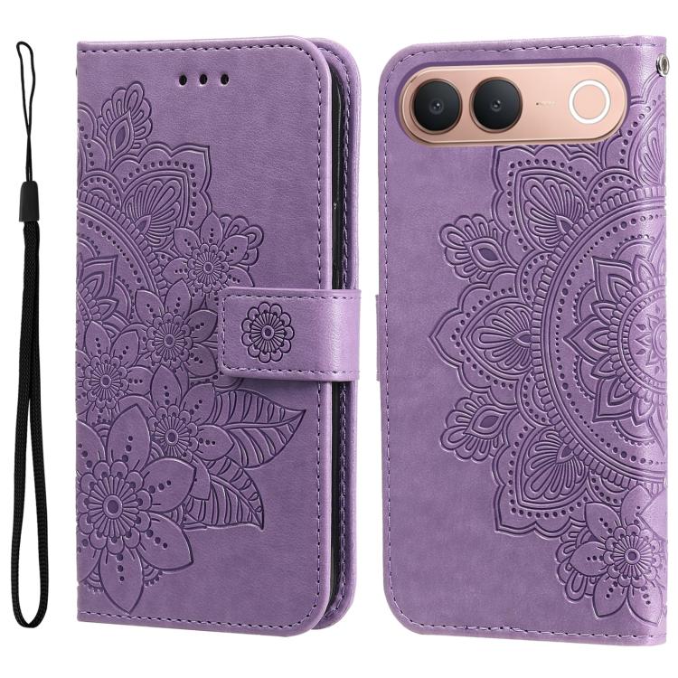 Custodia in pelle goffrata con fiori a 7 petali per vivo Y600 Pro 5G, Y21 5G