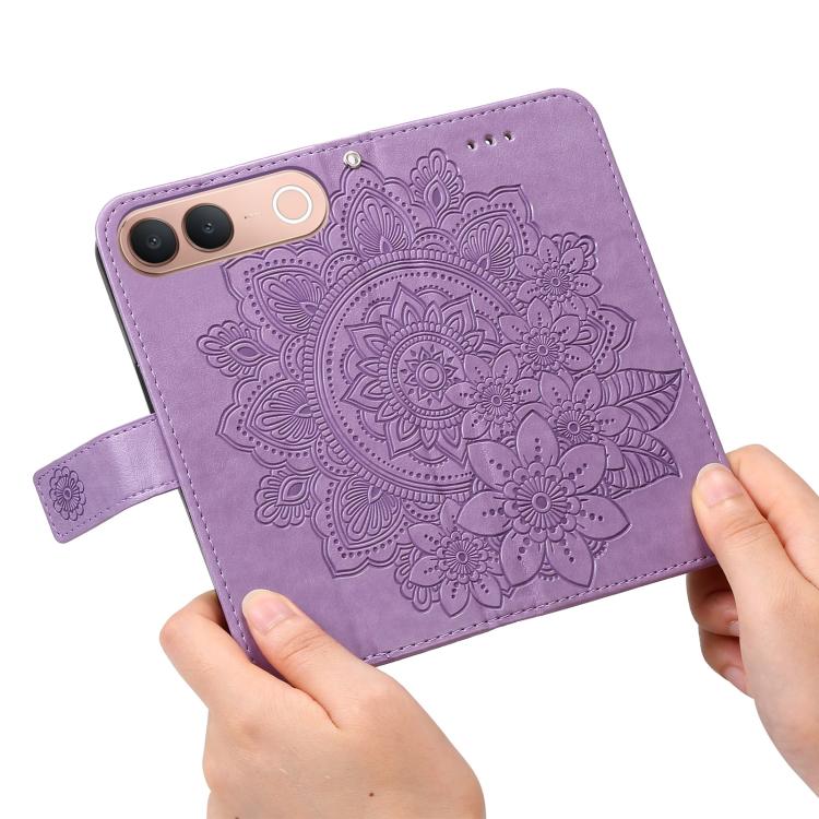 Custodia in pelle goffrata con fiori a 7 petali per vivo Y600 Pro 5G, Y21 5G