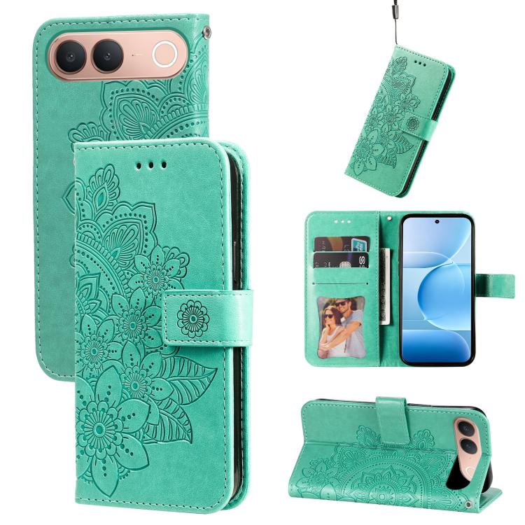Custodia in pelle goffrata con fiori a 7 petali per vivo Y600 Pro 5G, Y21 5G