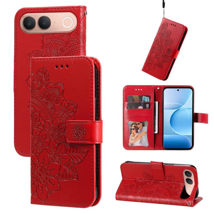 Custodia in pelle goffrata con fiori a 7 petali per vivo Y600 Pro 5G, Y21 5G