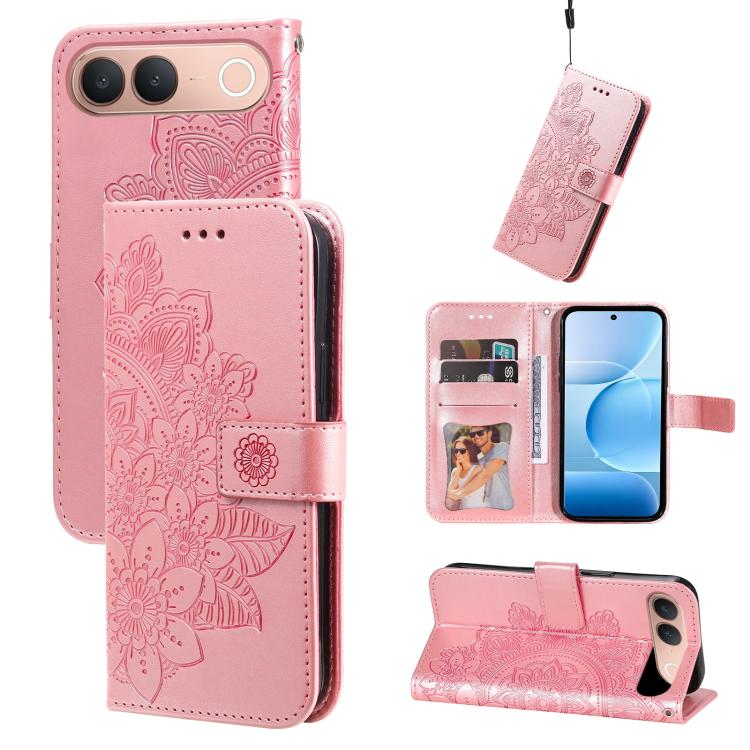 Custodia in pelle goffrata con fiori a 7 petali per vivo Y600 Pro 5G, Y21 5G