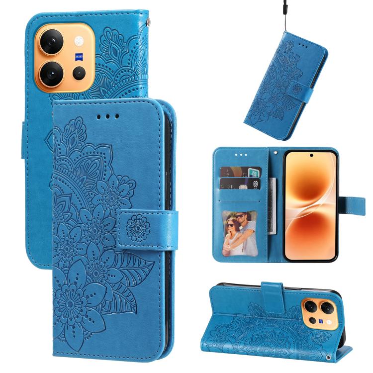 Custodia in pelle goffrata con fiori a 7 petali per vivo Y600 Pro 5G, Y21 5G