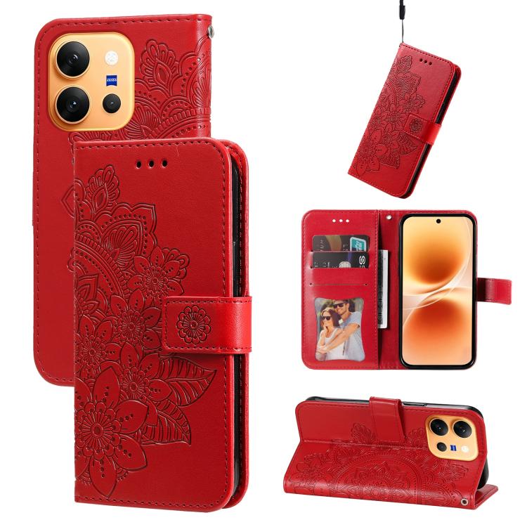 Custodia in pelle goffrata con fiori a 7 petali per vivo Y600 Pro 5G, Y21 5G