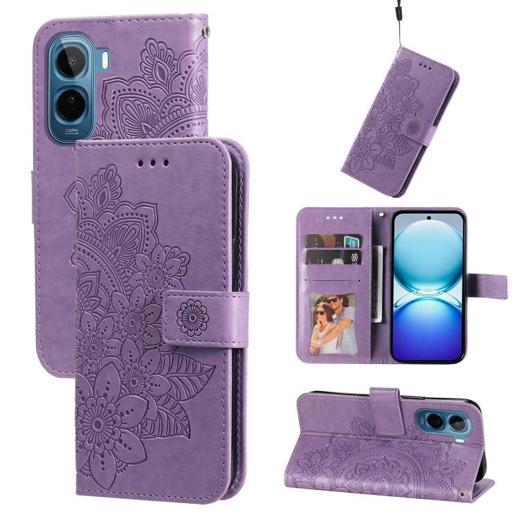 Custodia in pelle goffrata con fiori a 7 petali per vivo Y600 Pro 5G, Y21 5G
