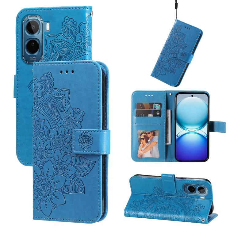 Custodia in pelle goffrata con fiori a 7 petali per vivo Y600 Pro 5G, Y21 5G