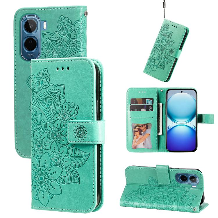 Custodia in pelle goffrata con fiori a 7 petali per vivo Y600 Pro 5G, Y21 5G