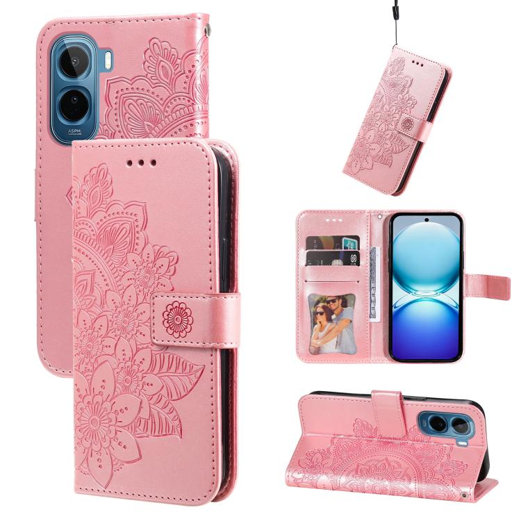 Custodia in pelle goffrata con fiori a 7 petali per vivo Y600 Pro 5G, Y21 5G